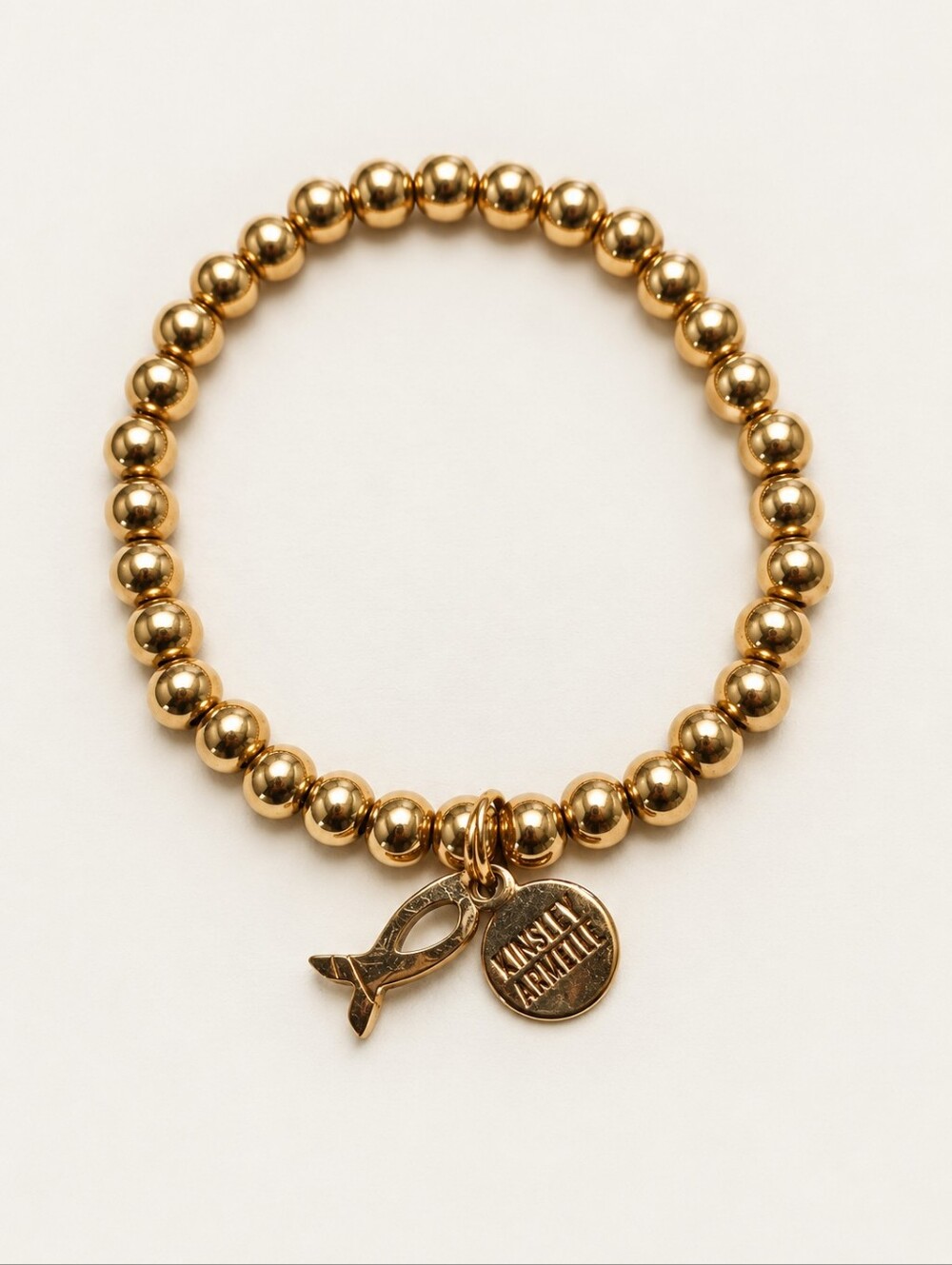 Kinsley Armelle Gold-Tone Beaded Stretch Bracelet with Ichthys Fish Charm NWOT
